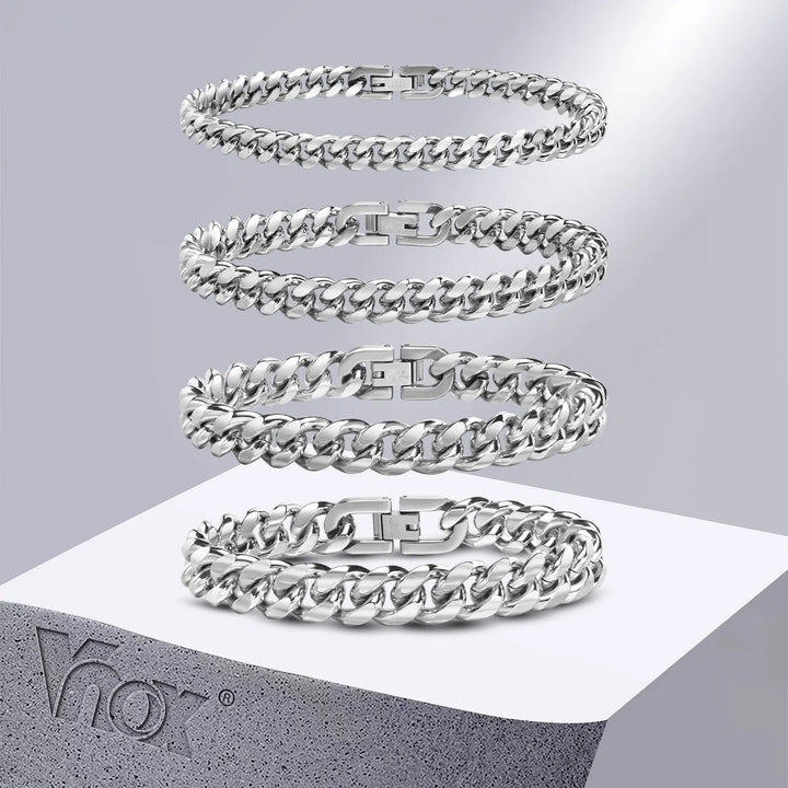 Vnox Cuban Chain Bracelets for Men Women, Solid Stainless Steel Curb