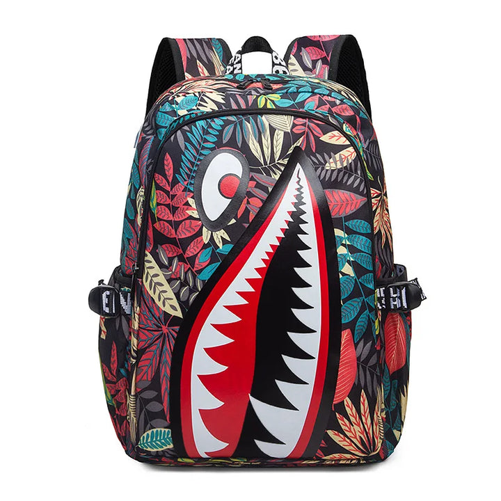 Designer shark mouth school backpacks college student girl boys waterproof