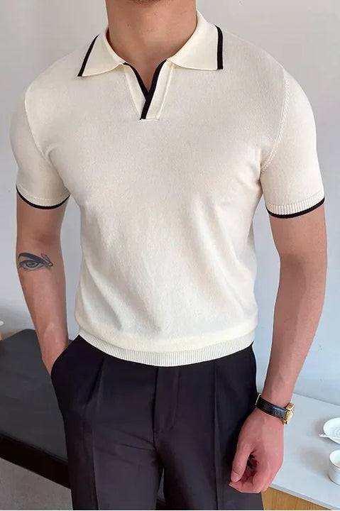 Men's Polo Shirt Elbow-Sleeved T-shirt Fashion Polo Collar Slim-Fit Men