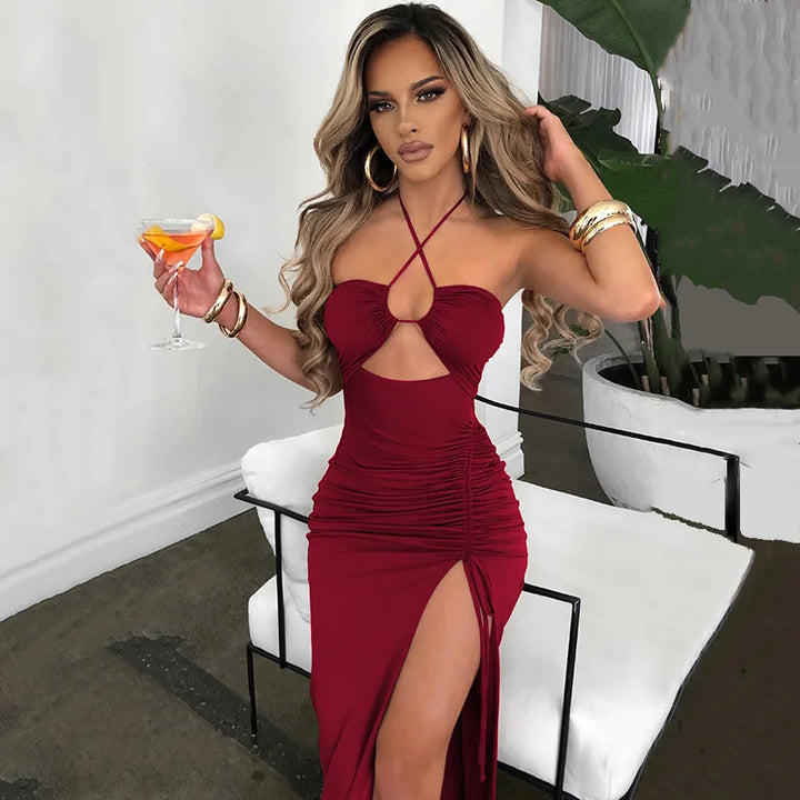 Sleeveless Sexy Female Midi Backless Dresses Slim Night Club Party Women's