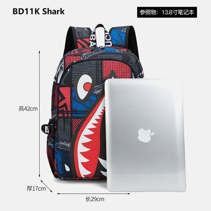 Designer shark mouth school backpacks college student girl boys waterproof