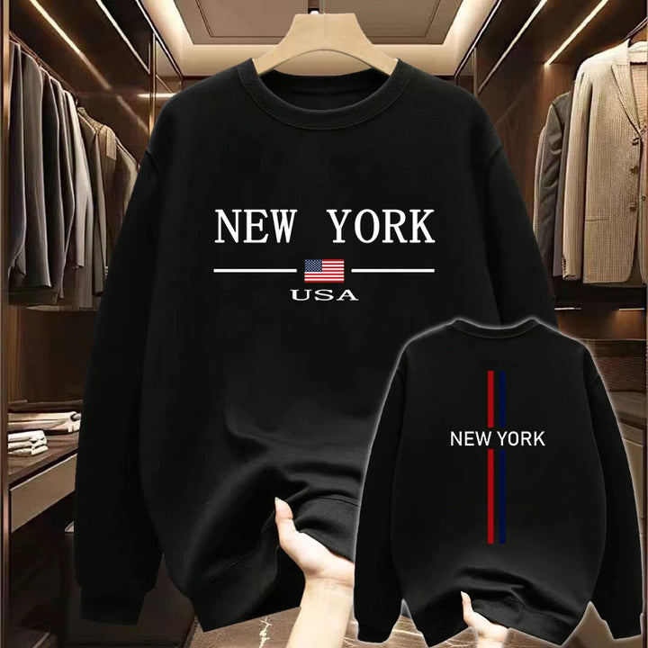 New York Fashion Printed O-Neck Hoodies for Men Spring Autumn Male Warm Long