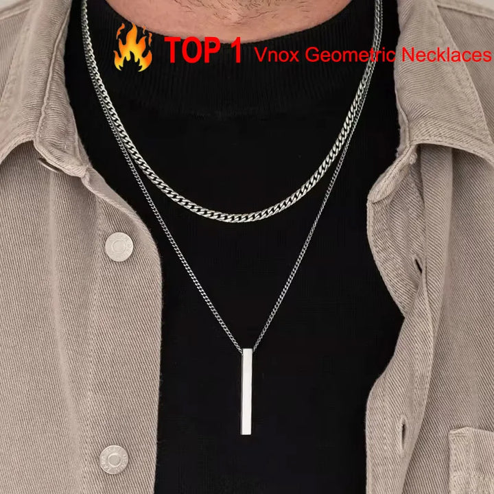 Vnox 3D Vertical Bar Necklaces for Men, Layering Stainless Steel Geometric