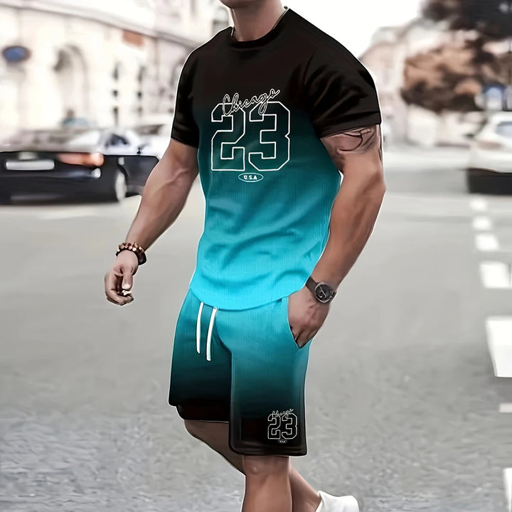 2025 Fashion Trendy Handsome Men's T-shirt Shorts Two-piece Summer Casual