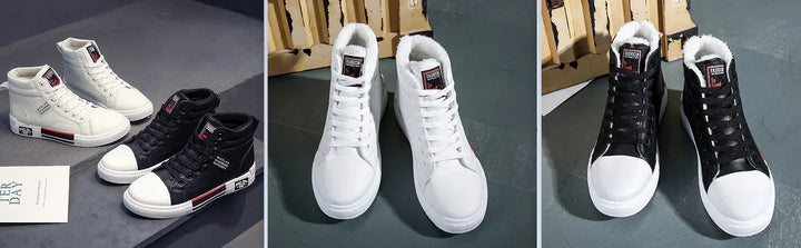 Plush White Shoes For Men Winter High Top Leather Sneakers Male Waterproof