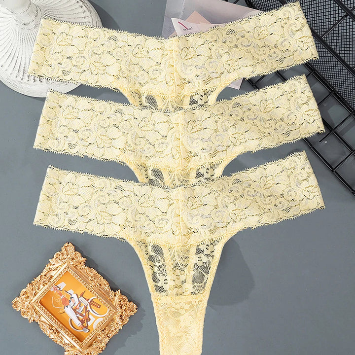 3PCS Lace Floral Women Panties Low Waist Breathable Briefs Female