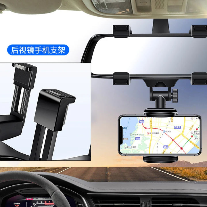 360° Car Mirror Telescopic Smart Phone Holder Mount Mobile Support