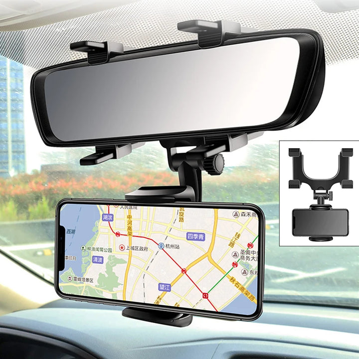 360° Car Mirror Telescopic Smart Phone Holder Mount Mobile Support