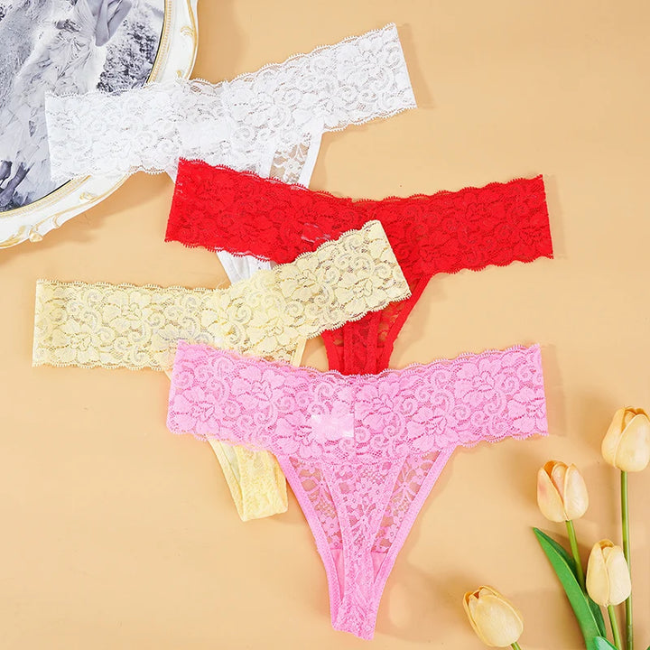 3PCS Lace Floral Women Panties Low Waist Breathable Briefs Female