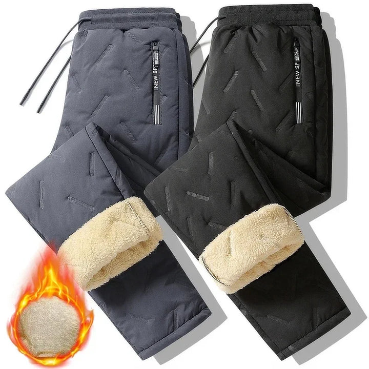 UETEEY Winter Fleece Pants Men Lambswool Thicken Warm Waterproof