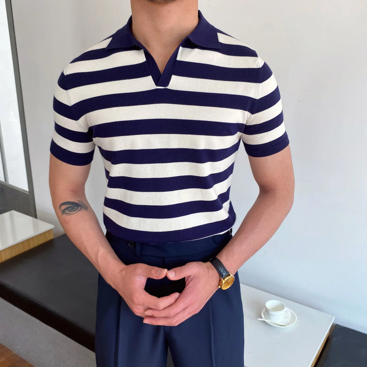 Men's Polo Shirt Elbow-Sleeved T-shirt Fashion Polo Collar Slim-Fit Men