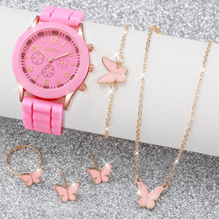 5/6PCS Women Watches Fashion Silicone Band Women