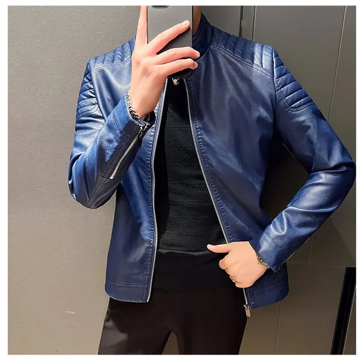 Men standing collar Jacke, leather motorcycle jacket men