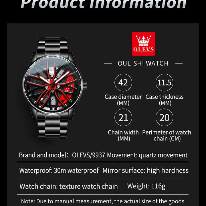 OLEVS Wheel Men's Luxury Watch Waterproof Rotary