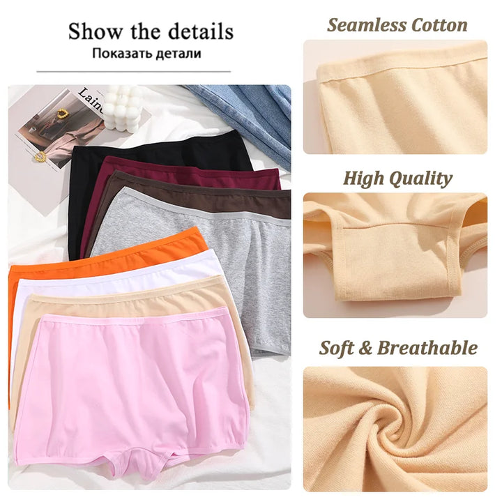 New Women's Panties Cotton Seamless Sports Boxers Underwear Female Solid Color