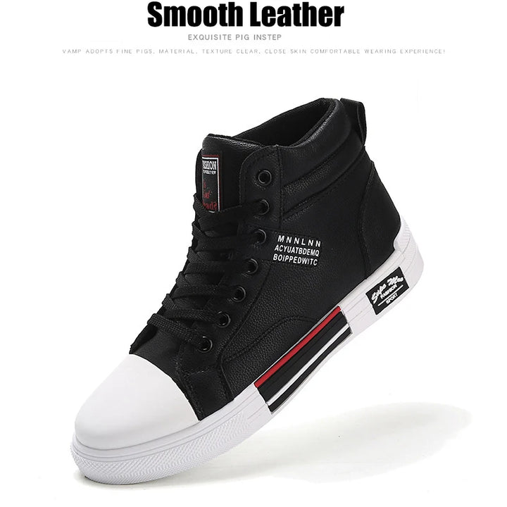 Plush White Shoes For Men Winter High Top Leather Sneakers Male Waterproof