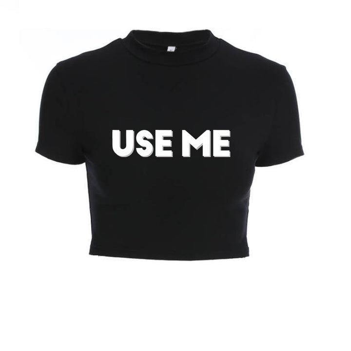 USE ME Sexy TShirt Women Black Short Crop Bandage Tee Tops Summer Fashion Girls