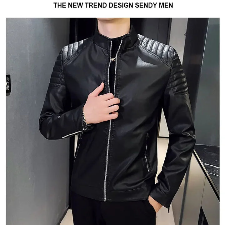 Men standing collar Jacke, leather motorcycle jacket men