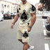 King Crown Graphic Print T-Shirt Shorts 2-Piece Set 2025 Summer Men's Short Sleeve