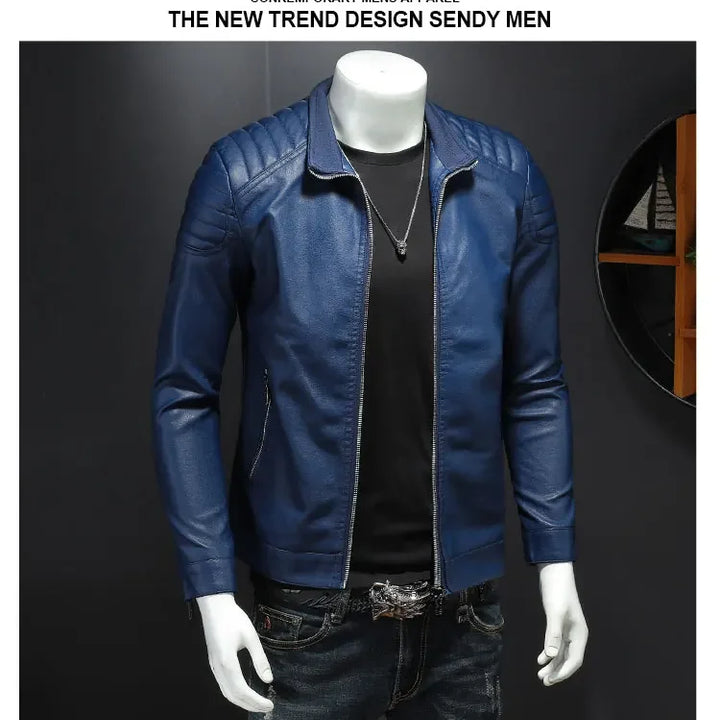 Men standing collar Jacke, leather motorcycle jacket men