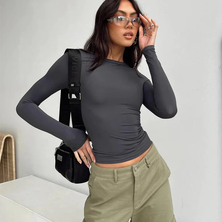 Women Casual Long Sleeve T-Shirts Spring Autumn Solid Slim Fit Pullovers Tees Shirts