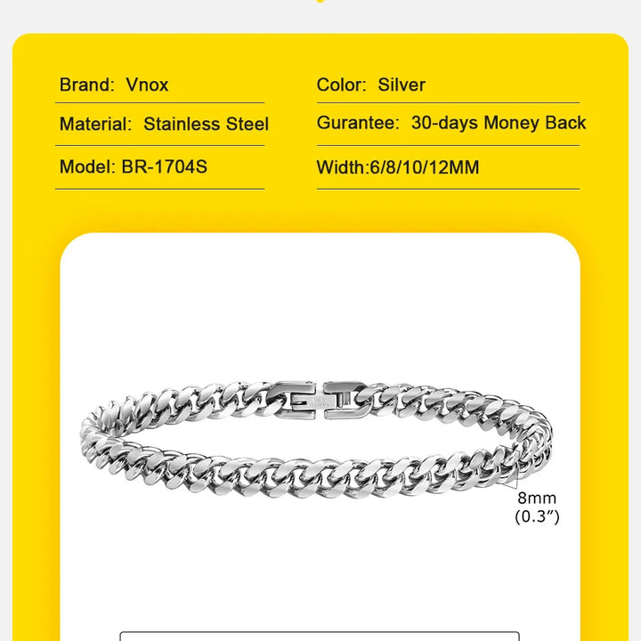 Vnox Cuban Chain Bracelets for Men Women, Solid Stainless Steel Curb