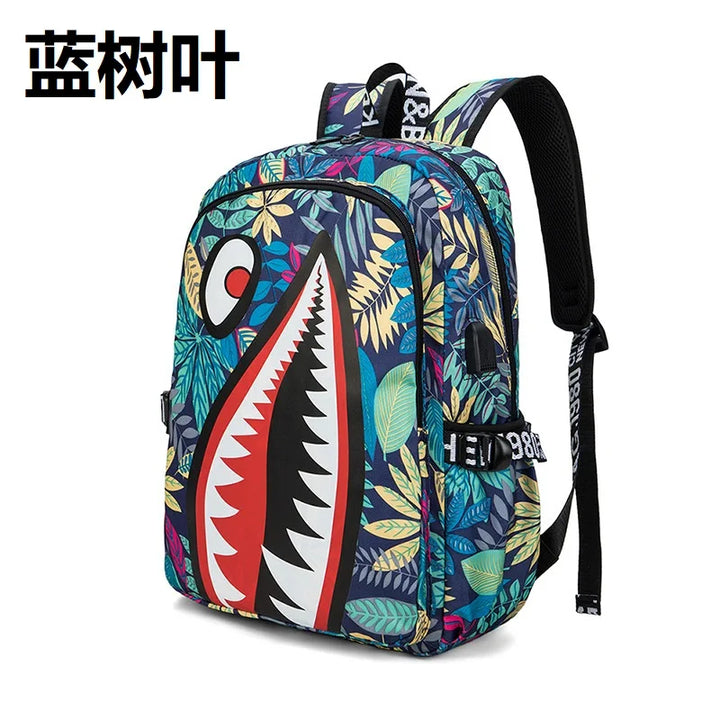 Designer shark mouth school backpacks college student girl boys waterproof