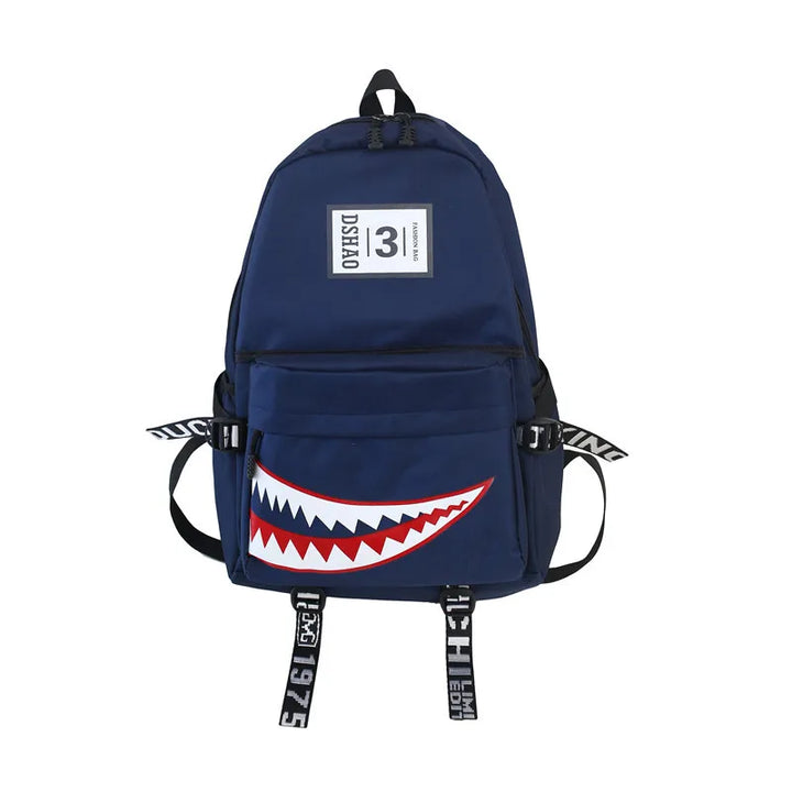 Designer shark mouth school backpacks college student girl boys waterproof