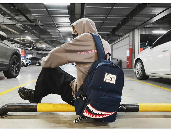 Designer shark mouth school backpacks college student girl boys waterproof