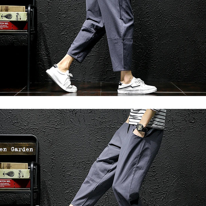 100% Cotton Ankle Length Pants Summer Casual Pants Man Trendy