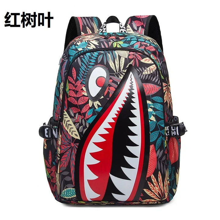 Designer shark mouth school backpacks college student girl boys waterproof