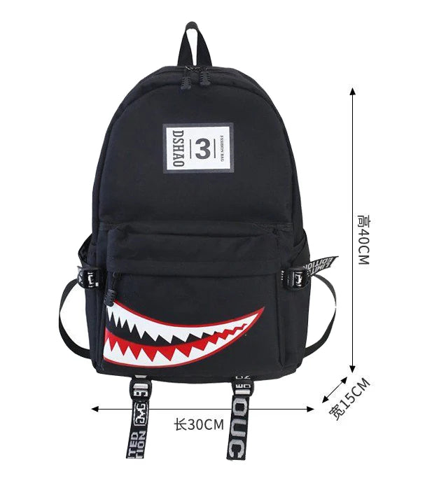 Designer shark mouth school backpacks college student girl boys waterproof