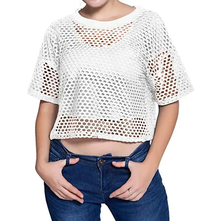 Fashion Lady Fishnet Transparent Crop Tops T-shirt For Women