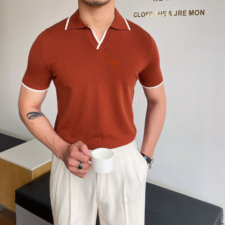 Men's Polo Shirt Elbow-Sleeved T-shirt Fashion Polo Collar Slim-Fit Men