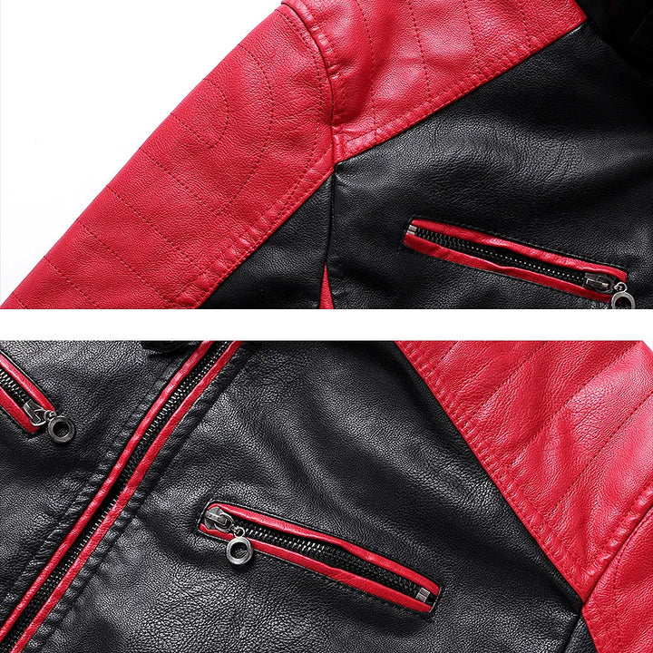 Men Slim Stand Collar Moto Leather Jackets Fit PU Leather Coats High