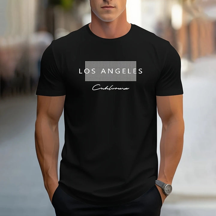 Stylish Los Angeles Letter Print T-Shirt Clothing 2025 Summer Men's Clothes Casual