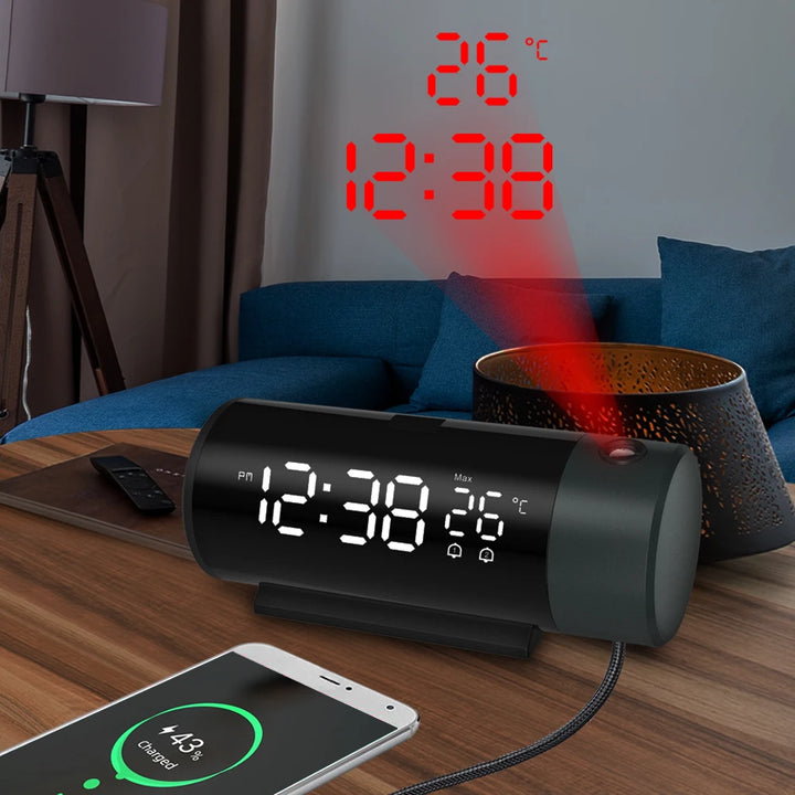 Digital Projection Alarm Clock With Temperature 180°Rotation USB Electronic