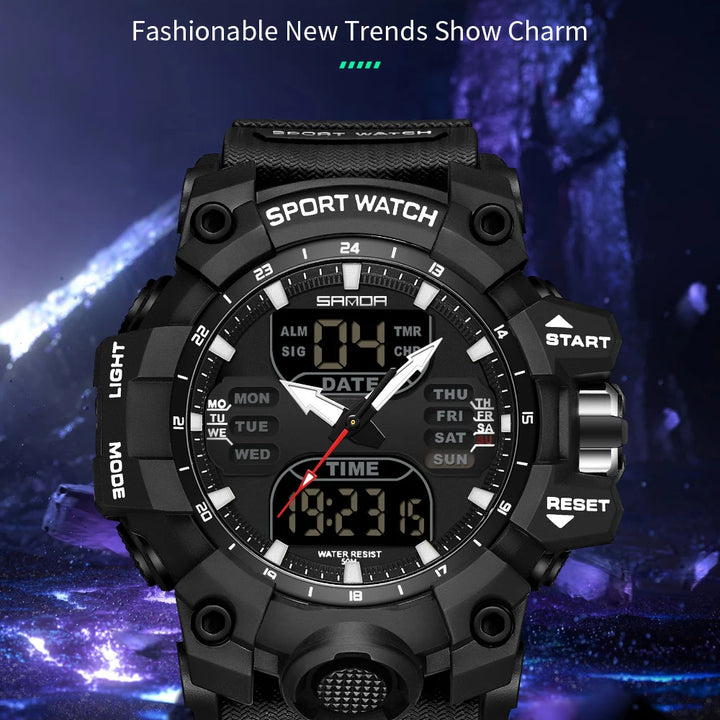 SANDA Luxury G Style Men's Electronic Watch Outdoor Sports LED Analog