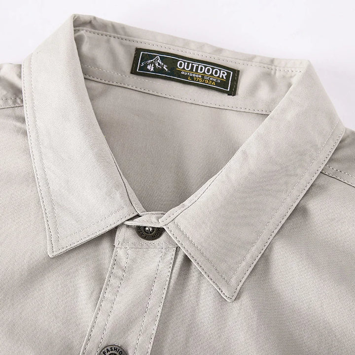 2024 Spring Cotton Cargo Shirt for Men Long Sleeve Multi-Pocket Shirts Outdoor