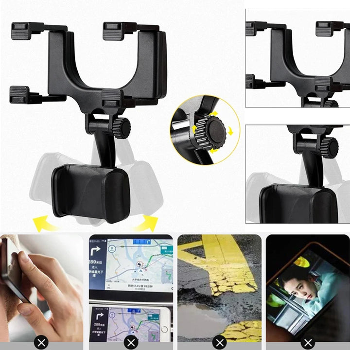 360° Car Mirror Telescopic Smart Phone Holder Mount Mobile Support