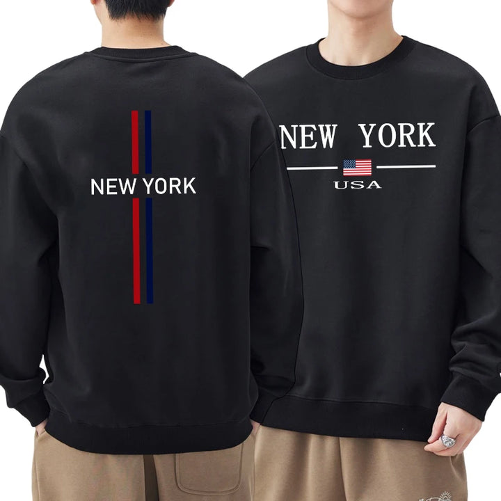 New York Fashion Printed O-Neck Hoodies for Men Spring Autumn Male Warm Long