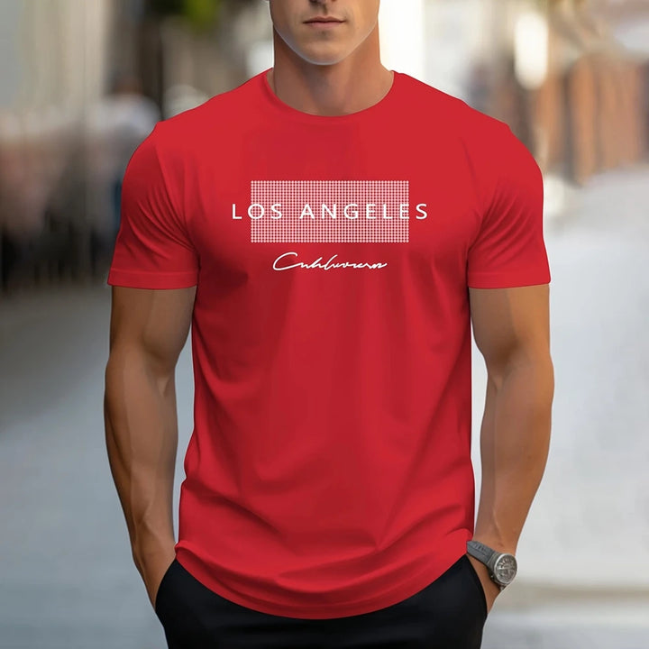 Stylish Los Angeles Letter Print T-Shirt Clothing 2025 Summer Men's Clothes Casual