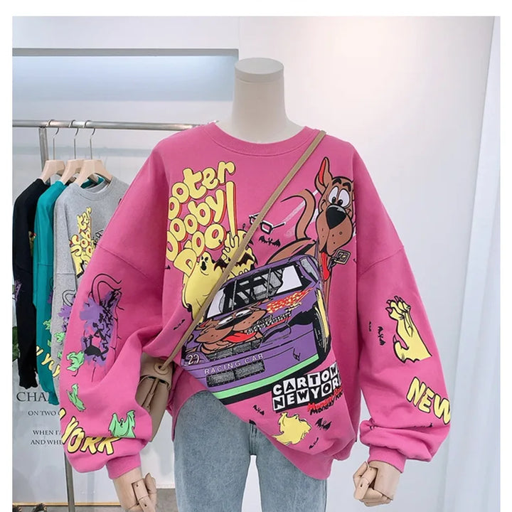 Letter Printing Sweatshirt Women High Street Cartoon Puppy Car Clothes