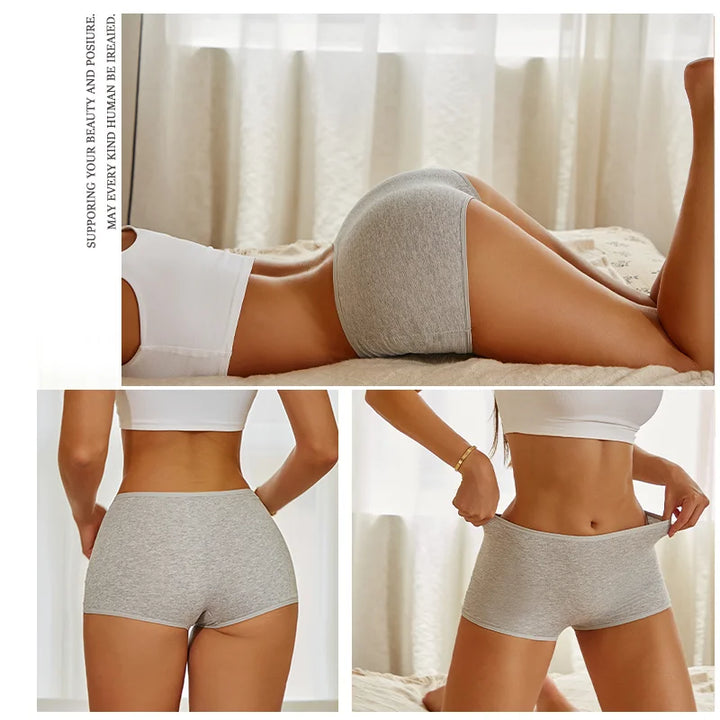 New Women's Panties Cotton Seamless Sports Boxers Underwear Female Solid Color