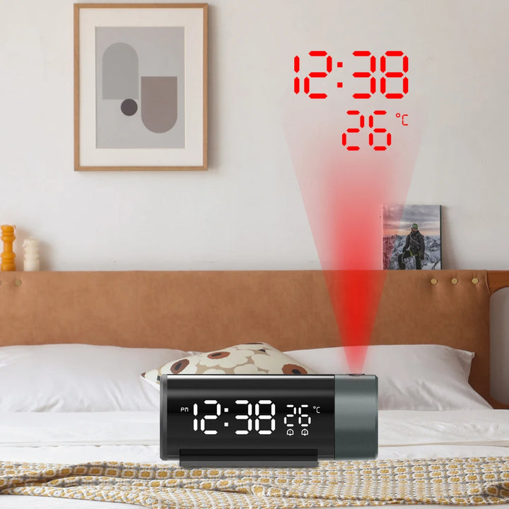 Digital Projection Alarm Clock With Temperature 180°Rotation USB Electronic