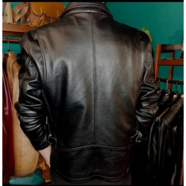 Men's Leather Jacket Spring and Autumn Brown Motorcycle Leather Jacket Retro Style