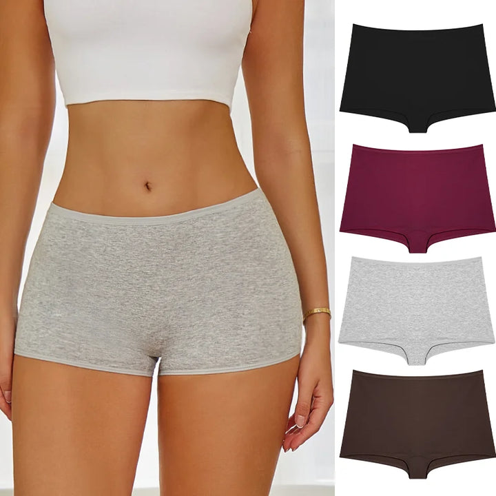 New Women's Panties Cotton Seamless Sports Boxers Underwear Female Solid Color