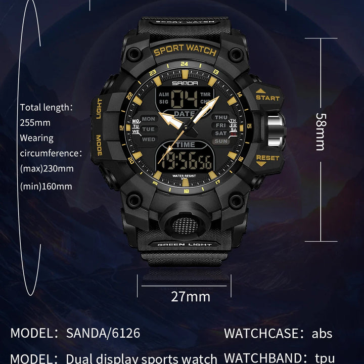 SANDA Luxury G Style Men's Electronic Watch Outdoor Sports LED Analog