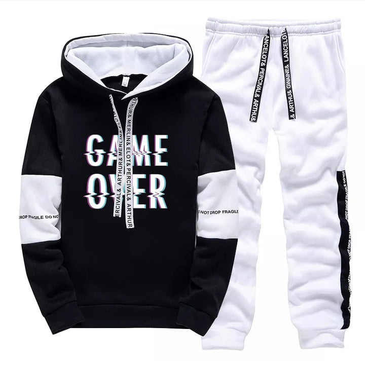 Tracksuit Men's Print Casual Hooded Sweatshirts 2 Piece Set Gym