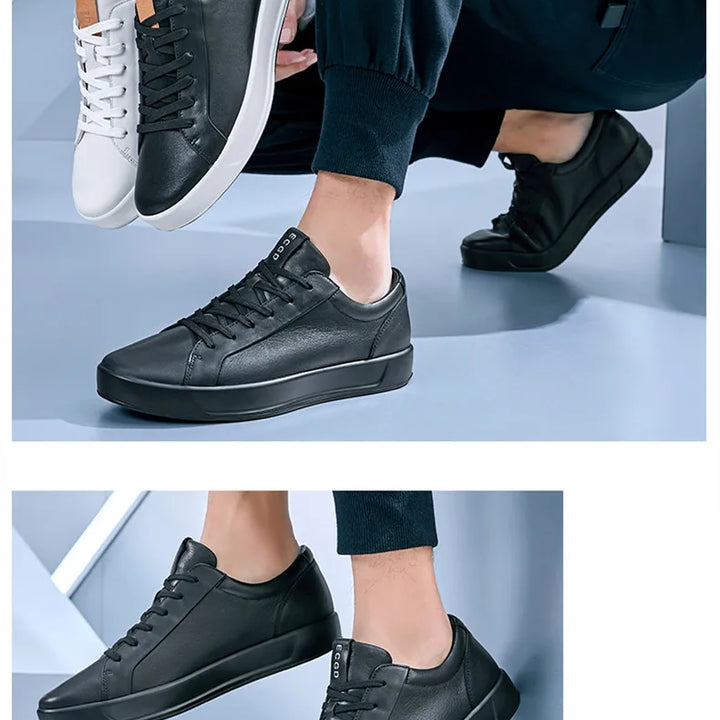 Spring Summer Flat Genuine Leather Mens Casual Shoes Soft  Black Fashion Male